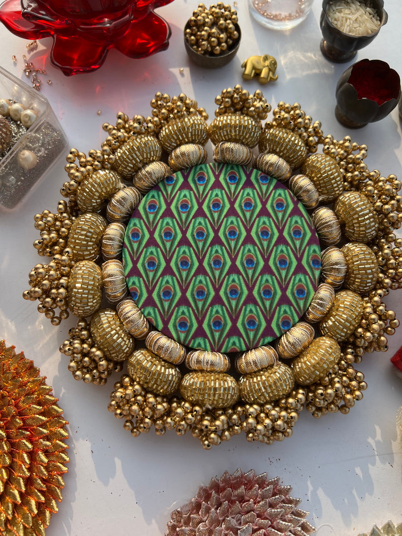 Chaandbali OM Platter: OG Inflorescence Divine Pichwai + Maroon Navratna Patola