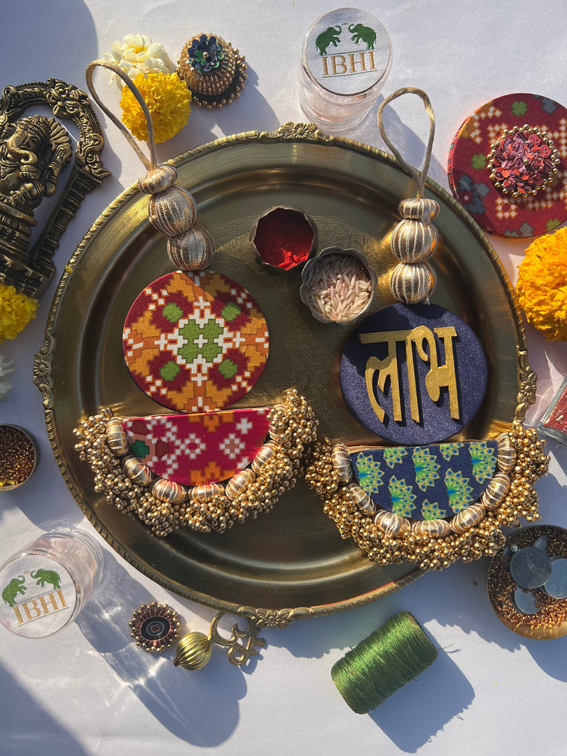 Arc Shubh Labh: Pastel Pistachio & Maroon Navratna Patola