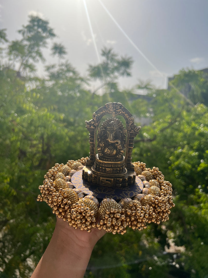 Chaandbali OM Platter: OG Inflorescence Divine Pichwai + Maroon Navratna Patola