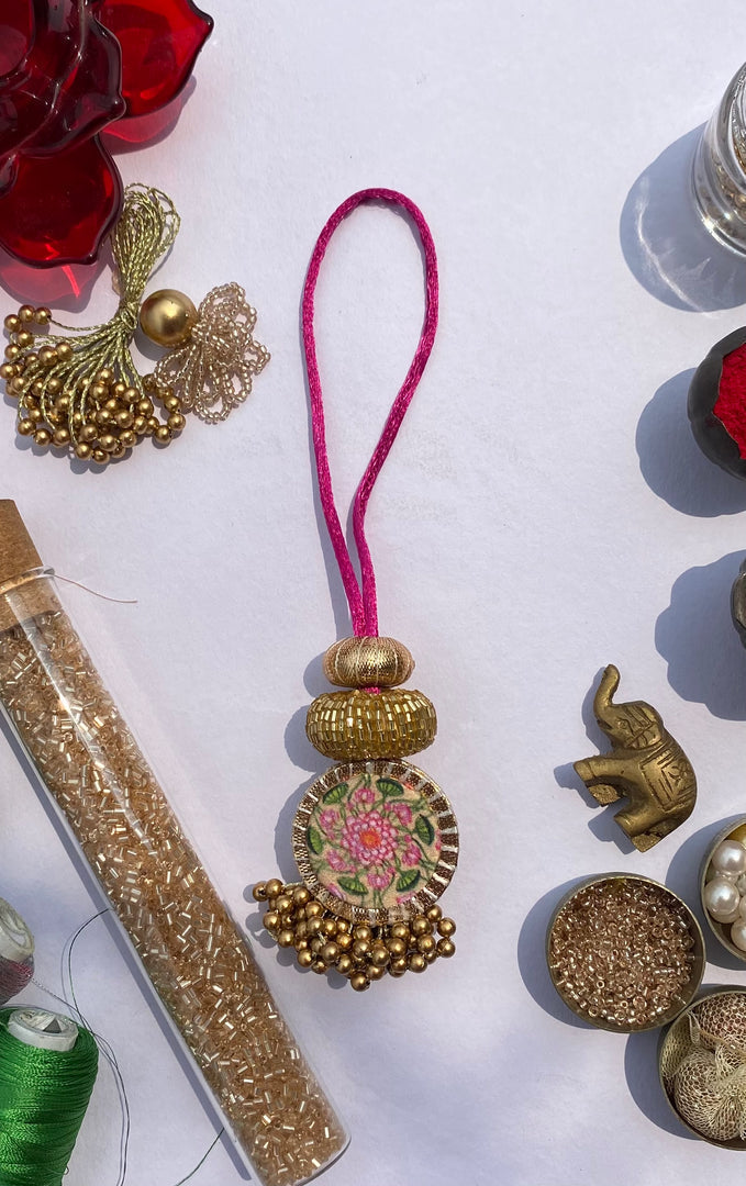 Pink Navratna Classic Glass Beaded Lumba