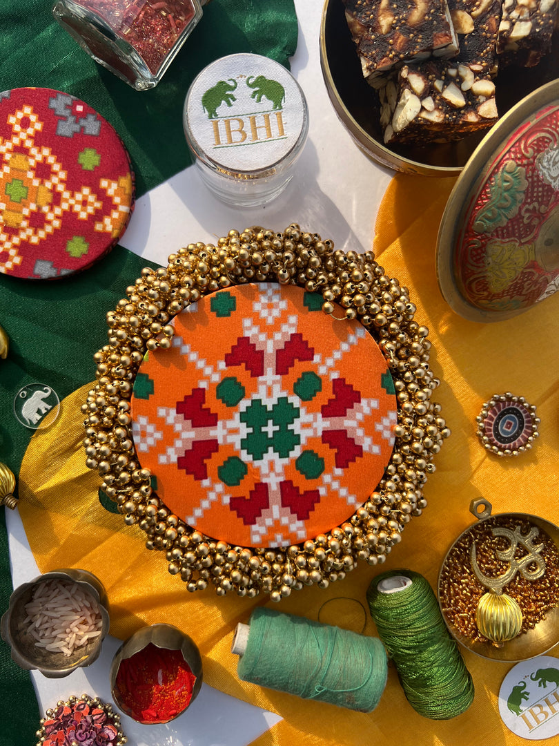 FIFO Platter: Golden Yellow + Maroon Navratna Patola