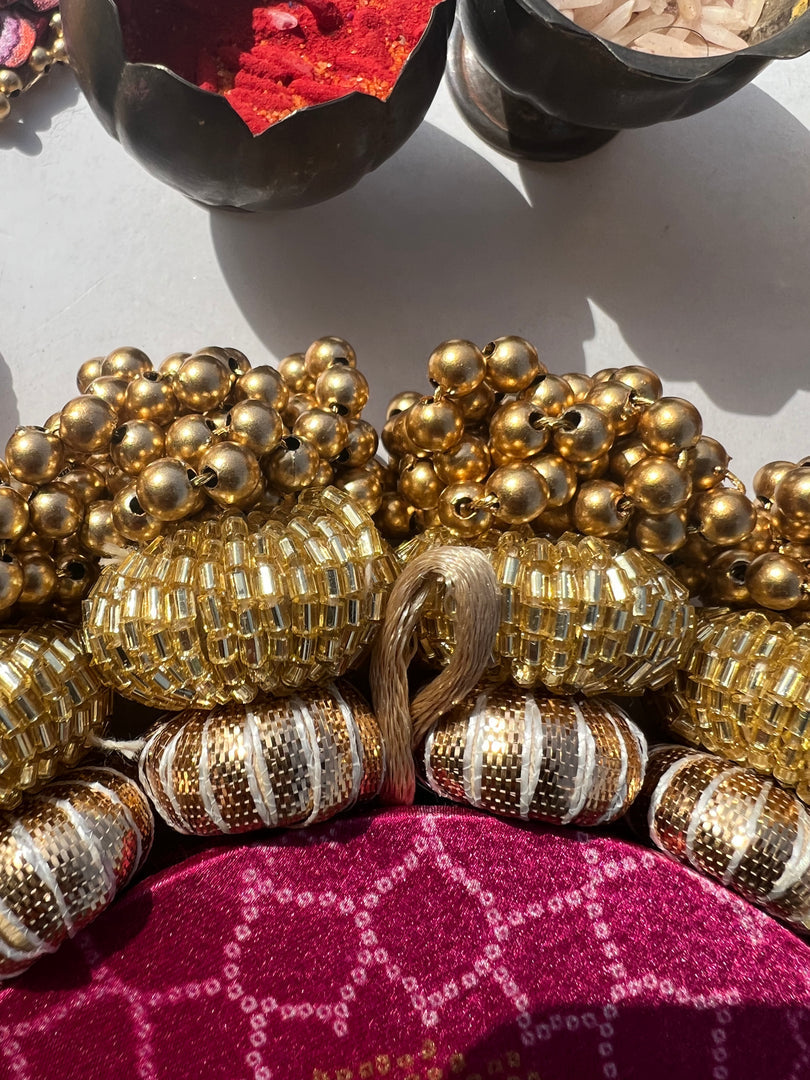 Chaandbali OM Platter: OG Inflorescence Divine Pichwai + Maroon Navratna Patola