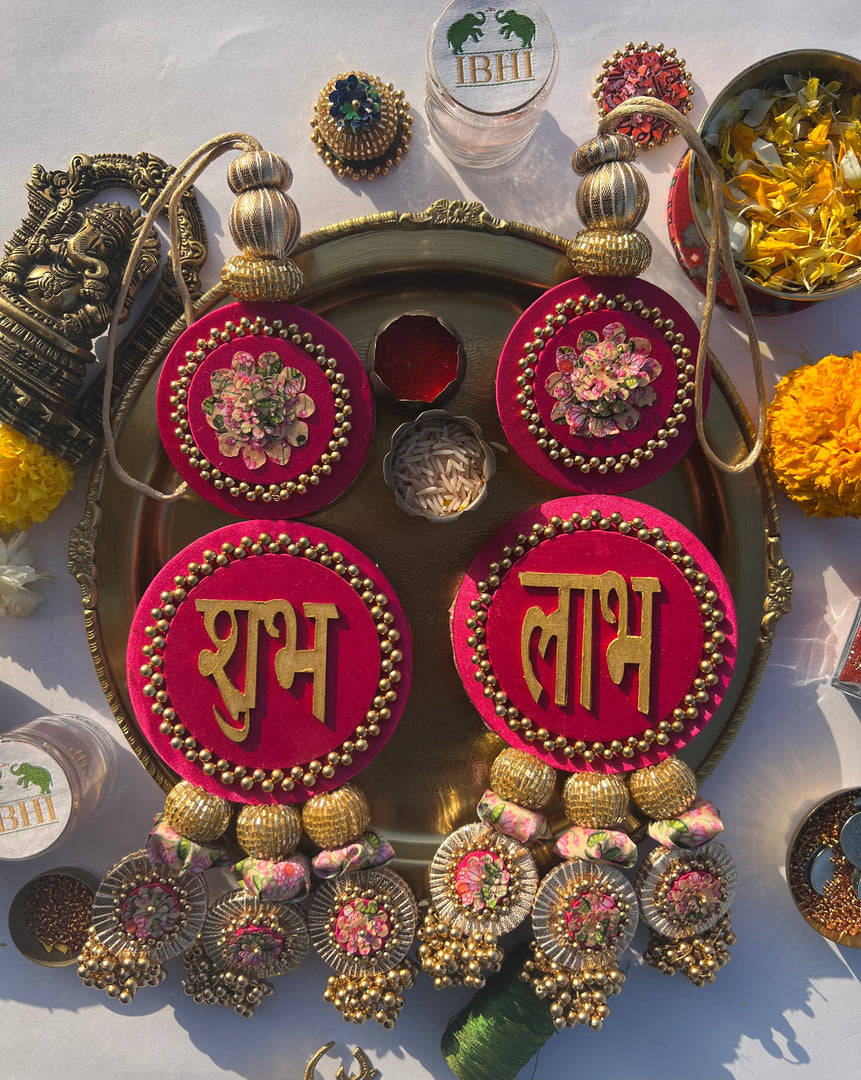 Vermillion Congruous Divine Pichwai Shubh Labh Floral Danglers