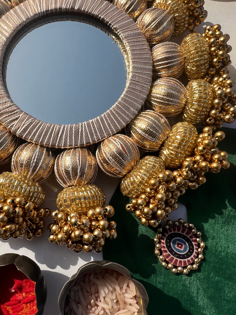 Teardrop Platter: Mirror + Vermillion Congruous Divine Pichwai