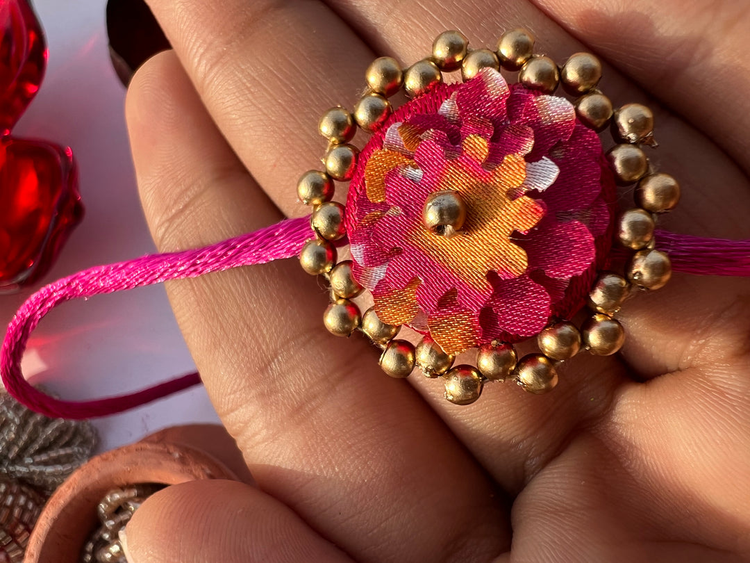 Maroon Navratna Patola Mini Beaded Enchanted Rakhi