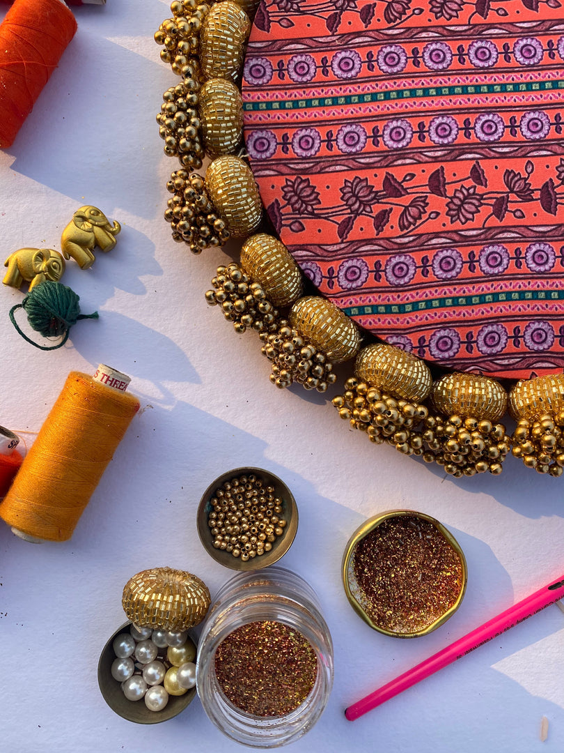 MINI RANGOLI: Inflorescence and Pink Colloquial Divine Pichwai Glass Beaded