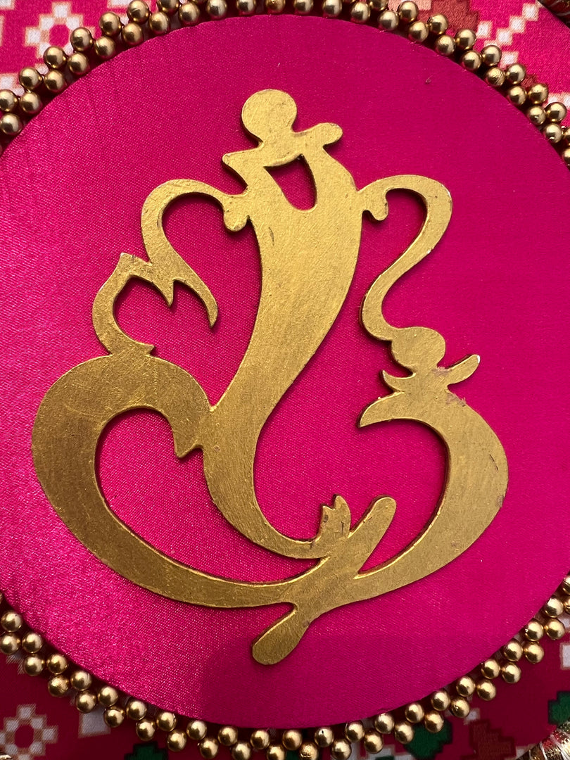 Mini Ganesh Platter: Lemon Yellow +  Vermillion Congruous Divine Pichwai