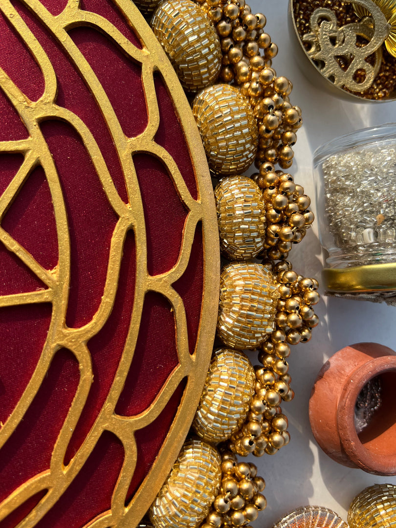 Manjari Rangoli: Solid Wine + Octagonal Ornamentation Intense Ajrakh
