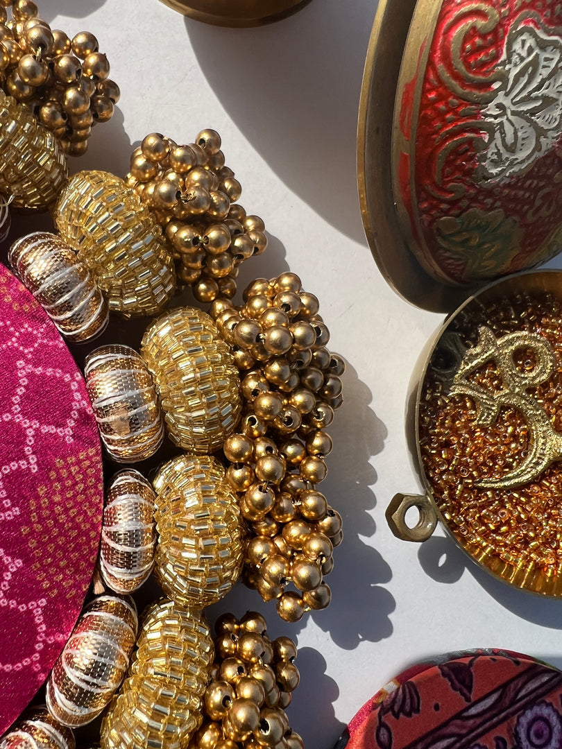 Chaandbali OM Platter: OG Inflorescence Divine Pichwai + Maroon Navratna Patola