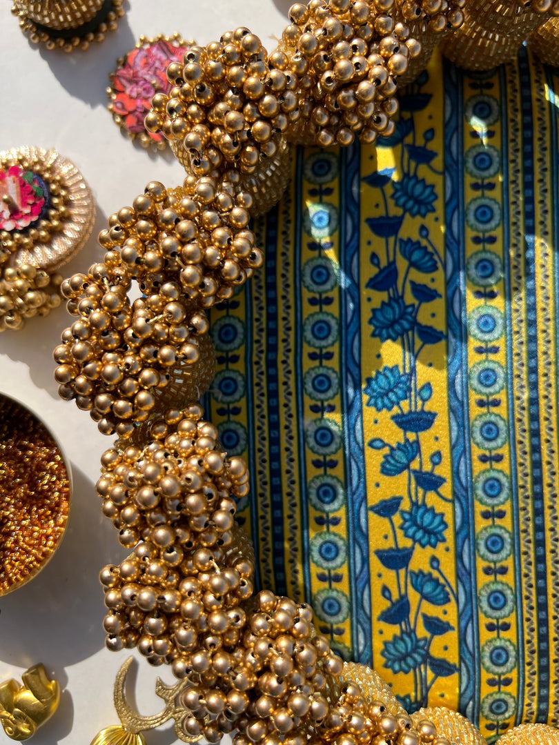 Golden Yellow Navratna Patola Dangler Platter (Medium)
