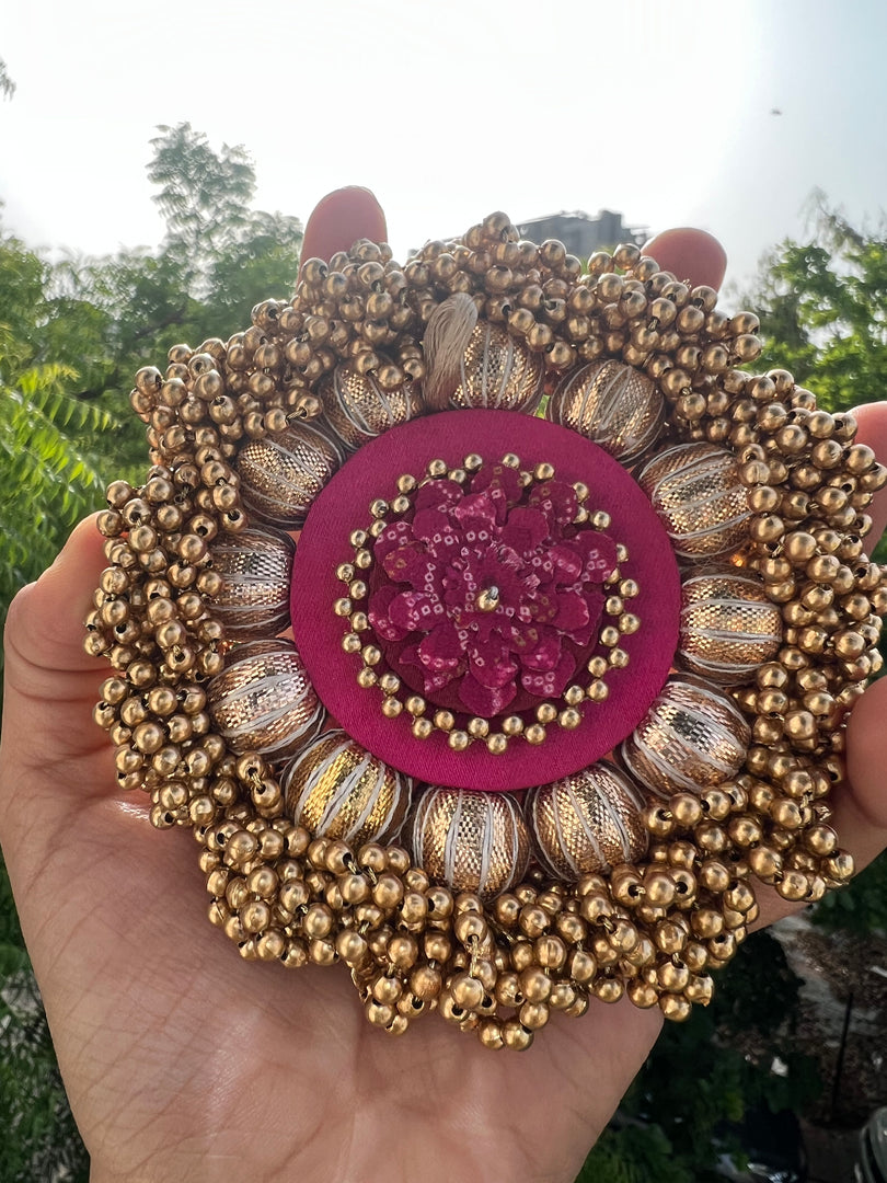 Tea Light Platter- Solid Pink + Pink Navratna Patola