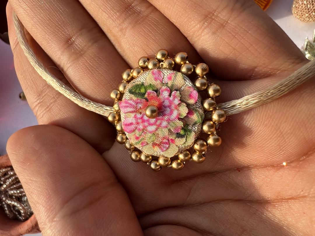 Maroon Navratna Patola Mini Beaded Enchanted Rakhi