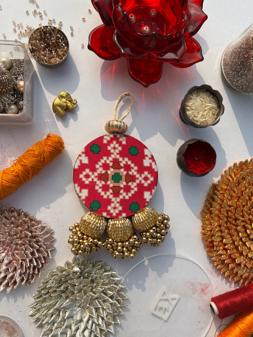 Ganesh Motif Medium Glass Beaded Charm: Congruous Divine Pichwai