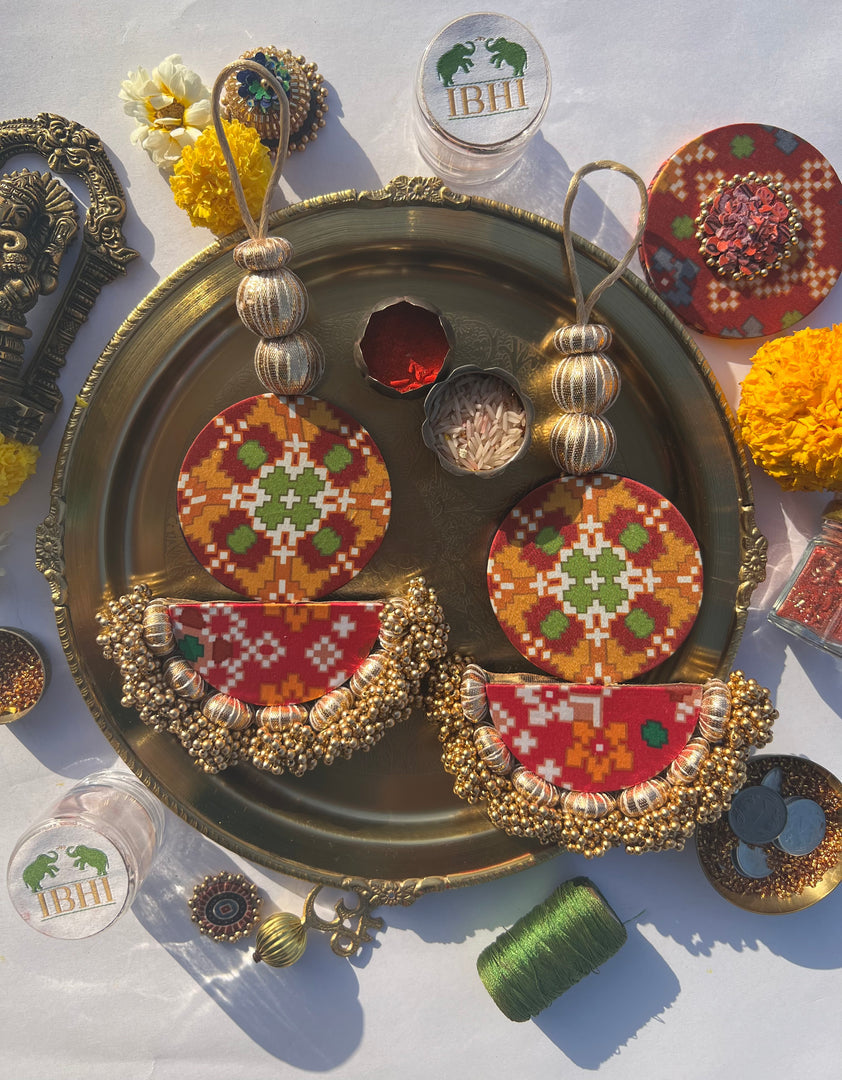 Arc Shubh Labh: Pastel Pistachio & Maroon Navratna Patola