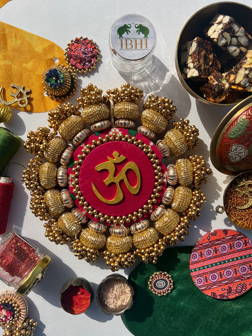 Chaandbali OM Platter: OG Inflorescence Divine Pichwai + Maroon Navratna Patola