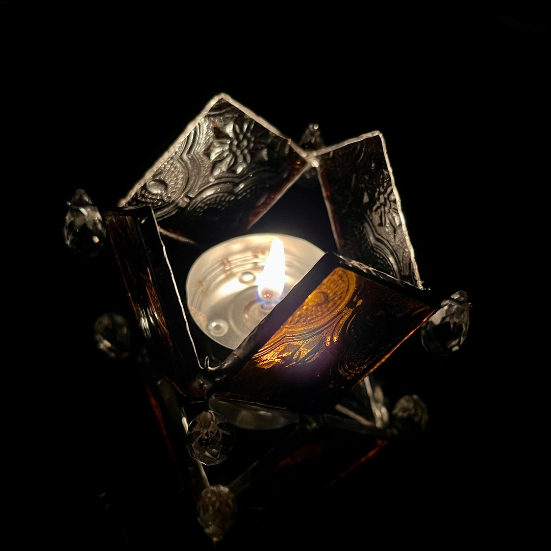 Rhombus Clear Glass Textured Diya