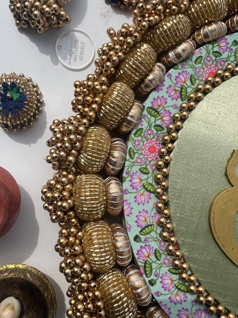 Mini Ganesh Platter: Lemon Yellow +  Vermillion Congruous Divine Pichwai
