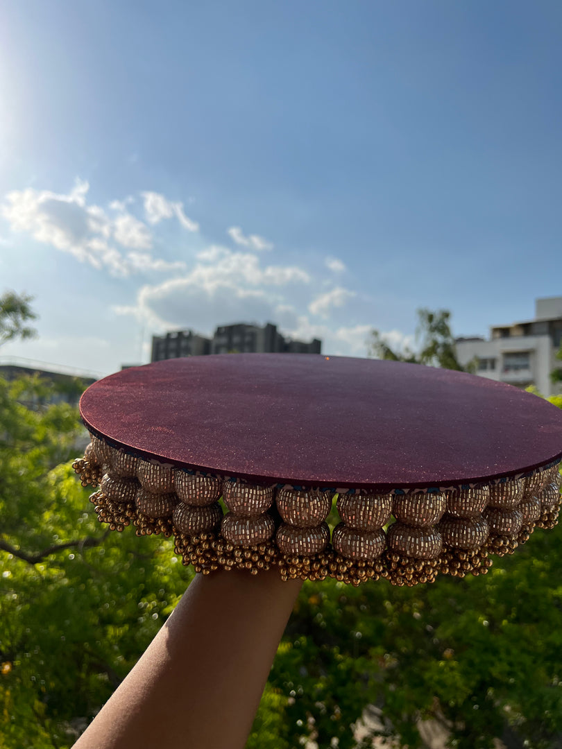 Vermillion Congruous Divine Pichwai + Solid Maroon Dangler Platter (Large)