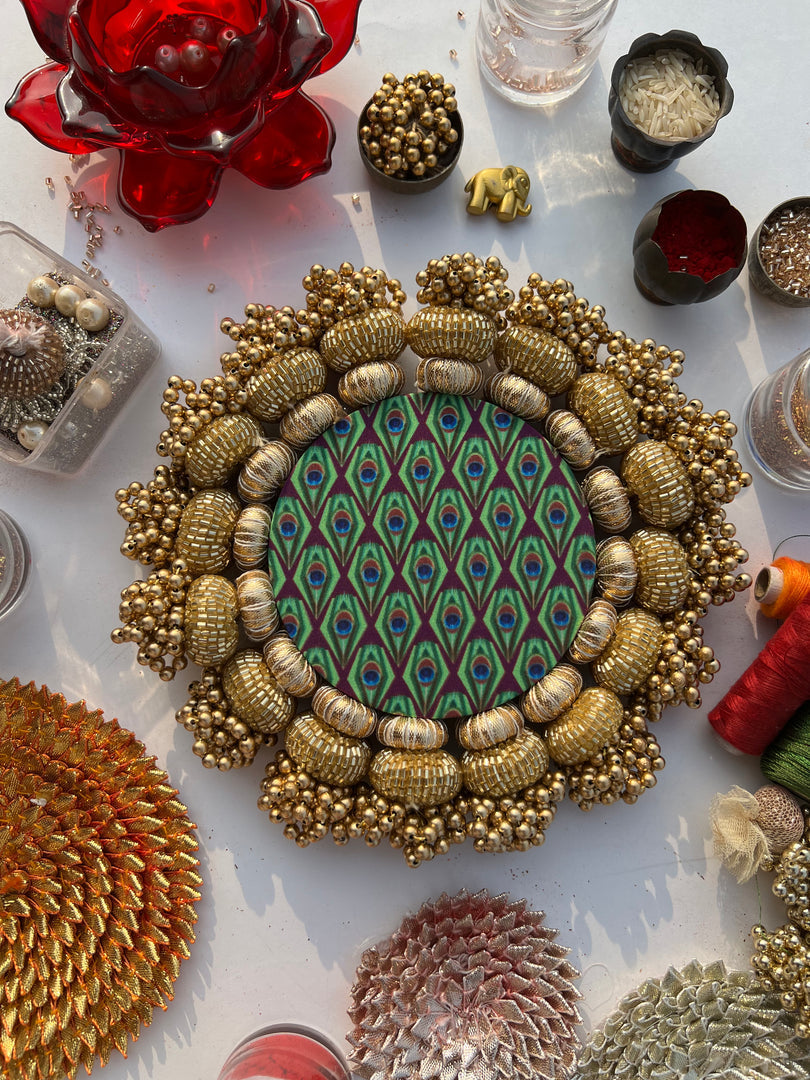 Chaandbali OM Platter: OG Inflorescence Divine Pichwai + Maroon Navratna Patola