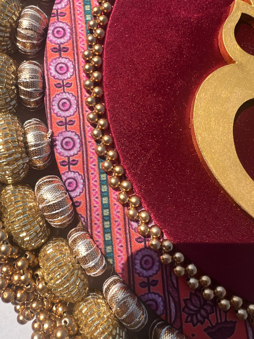 Ganesh Motif Platter + Hanging: Kamal Bandhej + Bottle Green Navratna Patola