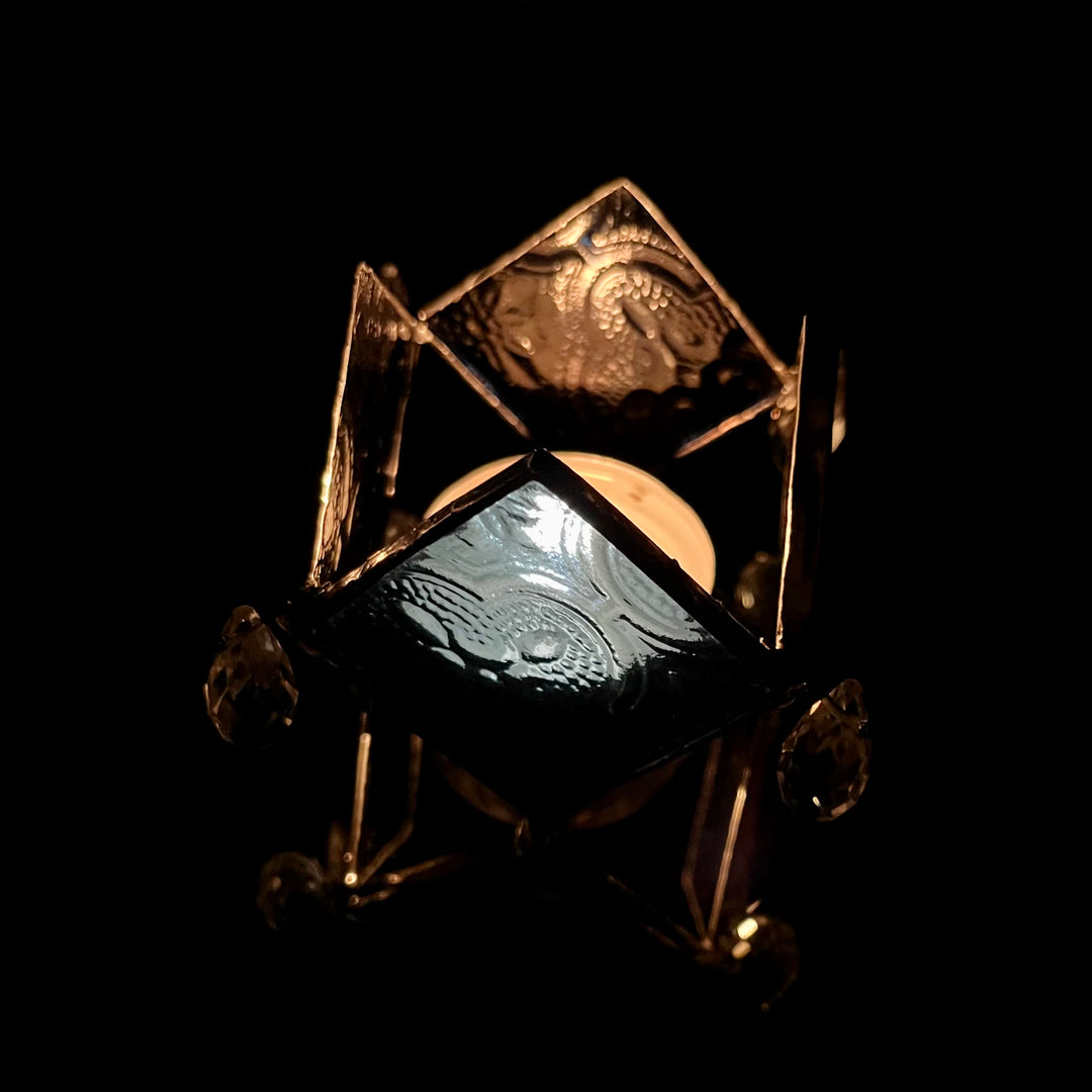 Rhombus Clear Glass Textured Diya