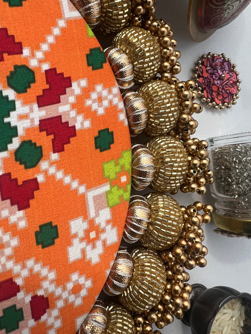 Mini Ganesh Platter: Lemon Yellow +  Vermillion Congruous Divine Pichwai