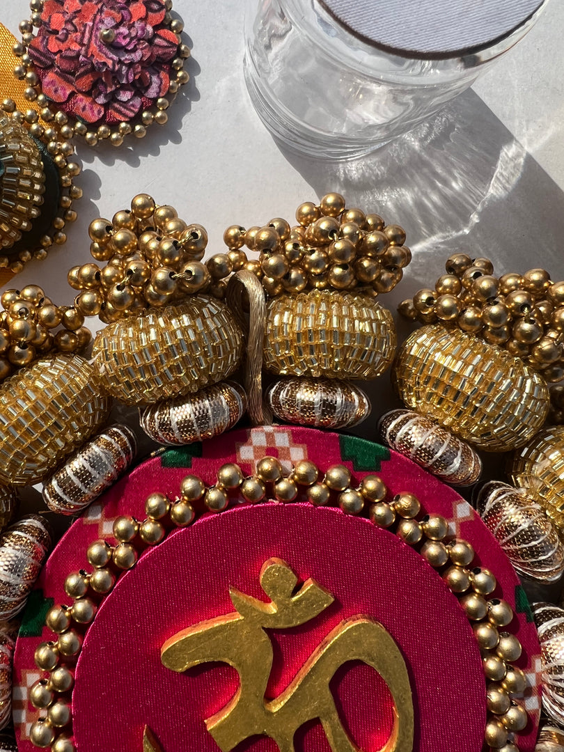 Chaandbali OM Platter: OG Inflorescence Divine Pichwai + Maroon Navratna Patola