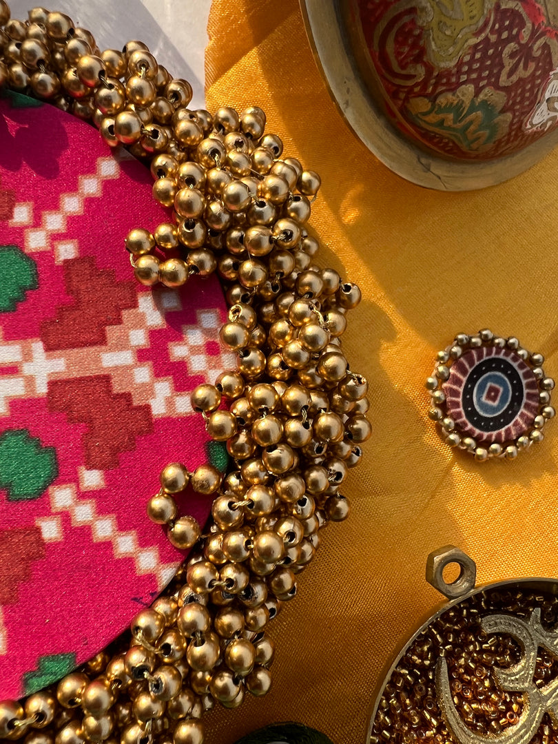 FIFO Platter: Golden Yellow + Maroon Navratna Patola
