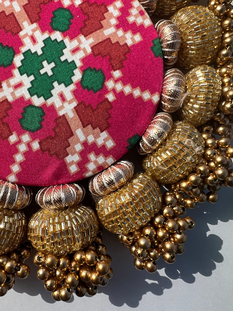 Chaandbali OM Platter: OG Inflorescence Divine Pichwai + Maroon Navratna Patola