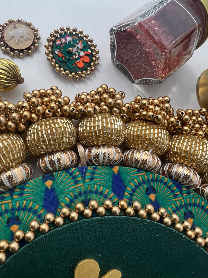 Mini Ganesh Platter: Lemon Yellow +  Vermillion Congruous Divine Pichwai