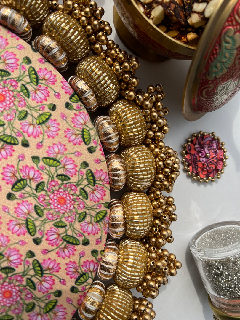 Mini Ganesh Platter: Lemon Yellow +  Vermillion Congruous Divine Pichwai