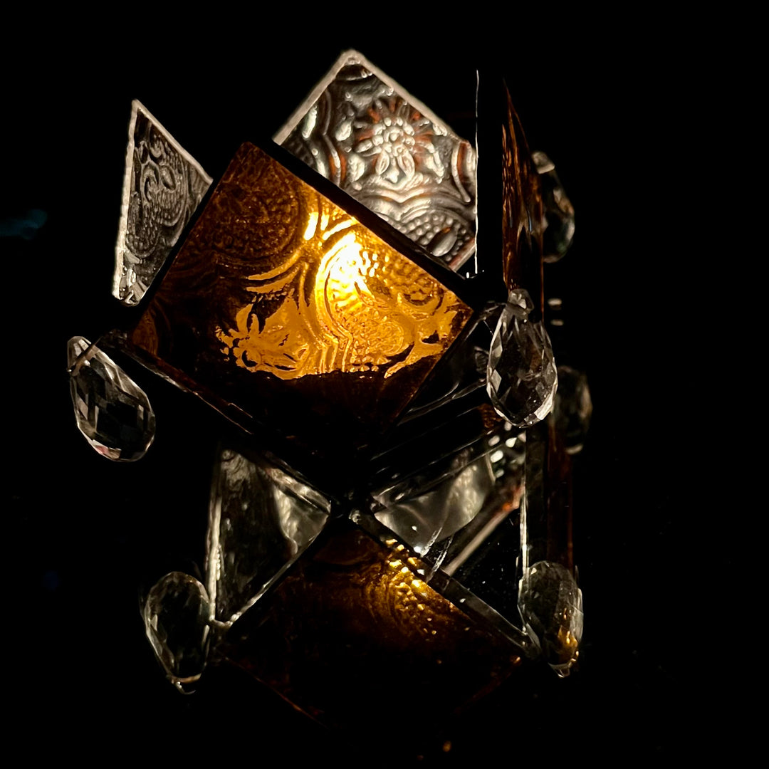 Rhombus Clear Glass Textured Diya