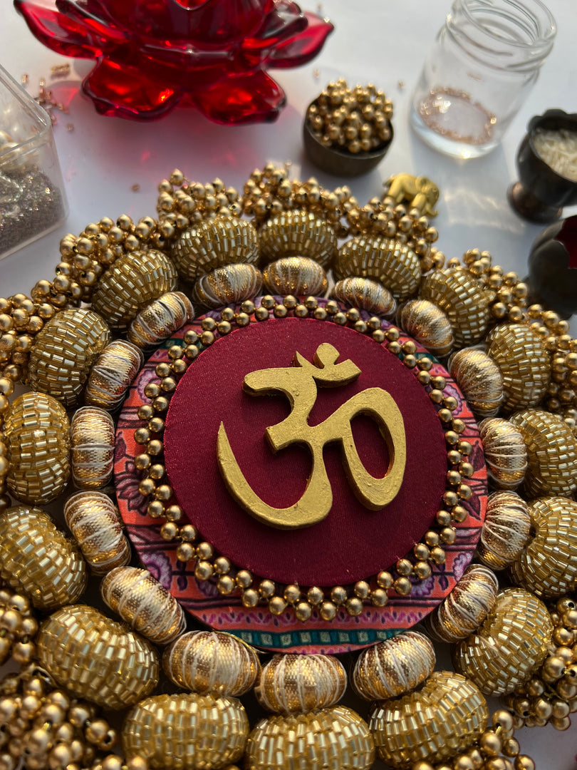 Chaandbali OM Platter: OG Inflorescence Divine Pichwai + Maroon Navratna Patola