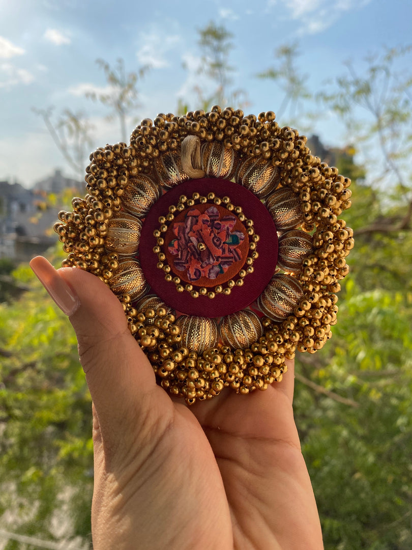 Tea Light Platter- Solid Pink + Pink Navratna Patola