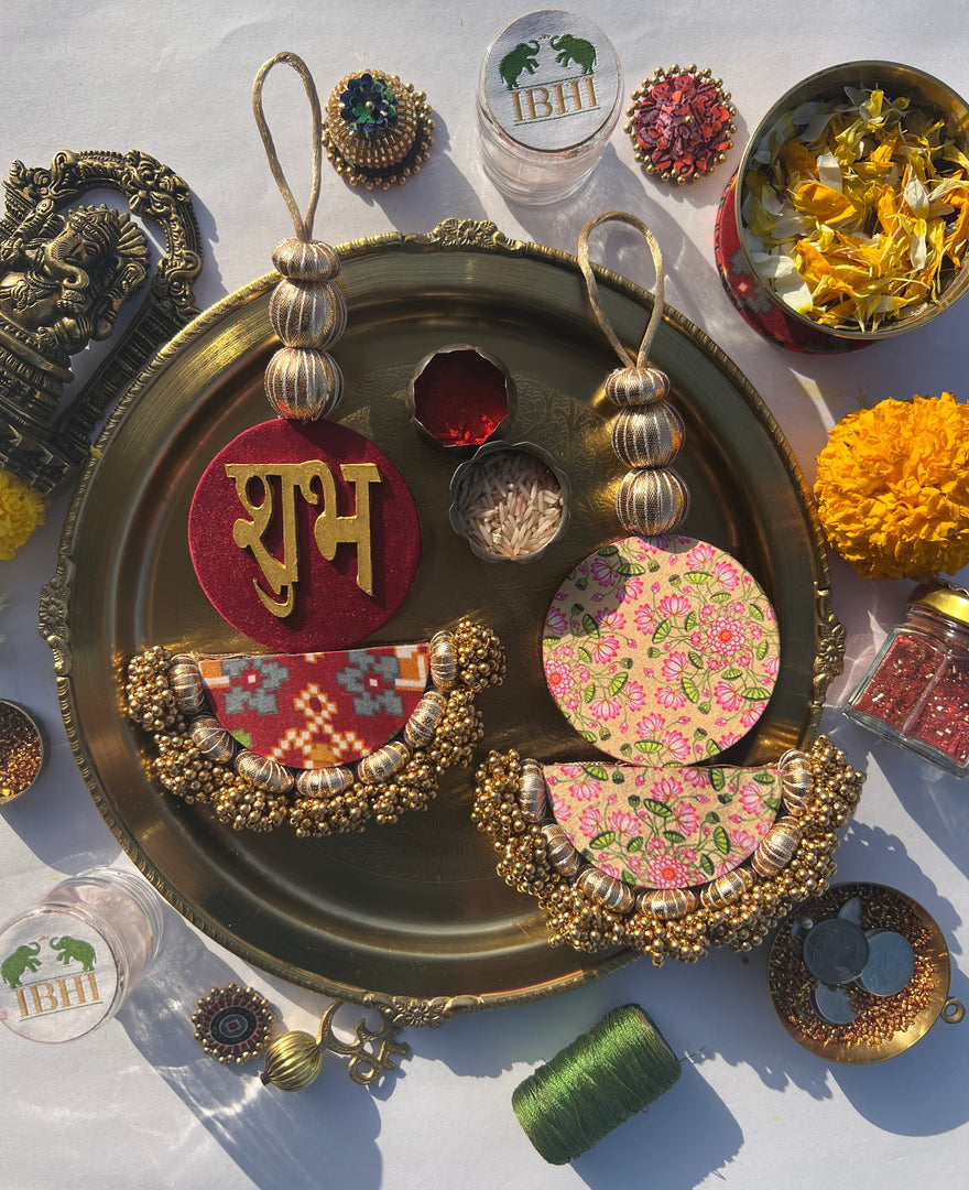 Arc Shubh Labh: Pastel Pistachio & Maroon Navratna Patola