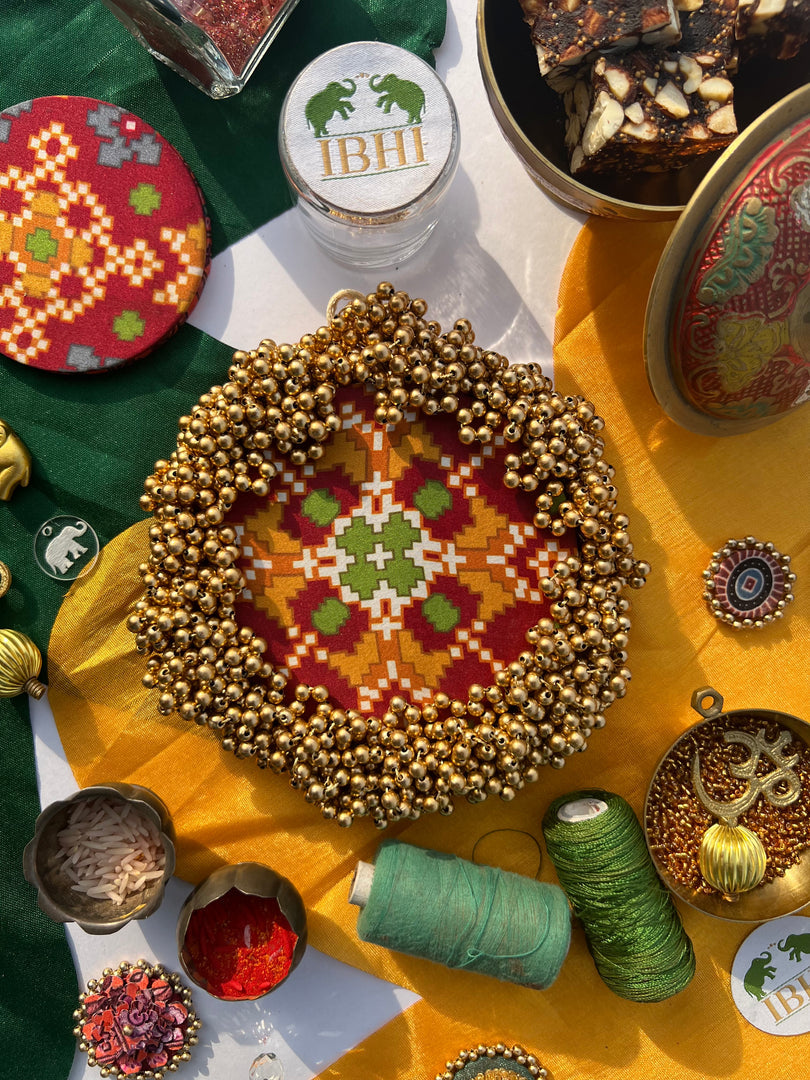 FIFO Platter: Golden Yellow + Maroon Navratna Patola