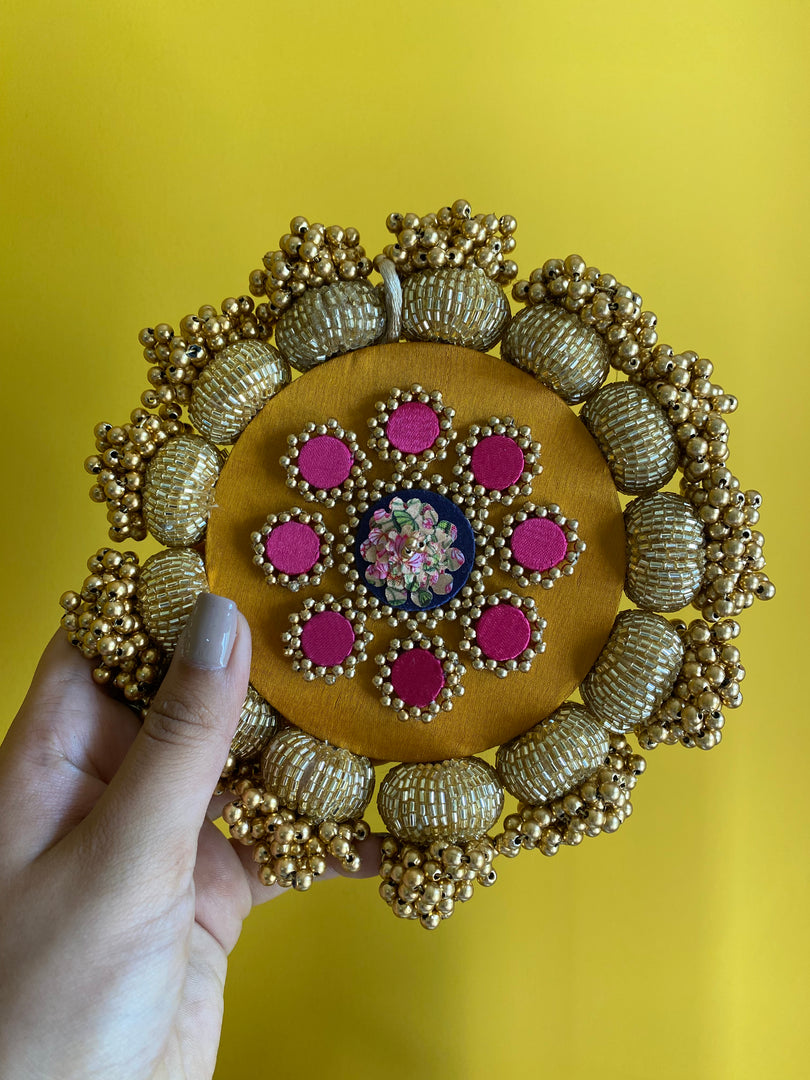 Mandala DIVA DIYA Platter: Solid Vermillion + Vermillion Congruous Divine Pichwai