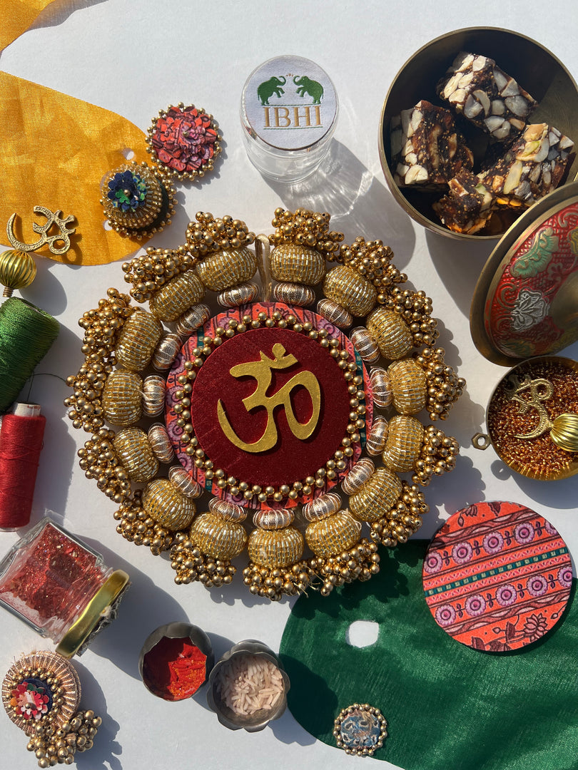 Chaandbali OM Platter: OG Inflorescence Divine Pichwai + Maroon Navratna Patola