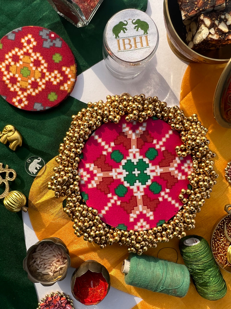 FIFO Platter: Golden Yellow + Maroon Navratna Patola