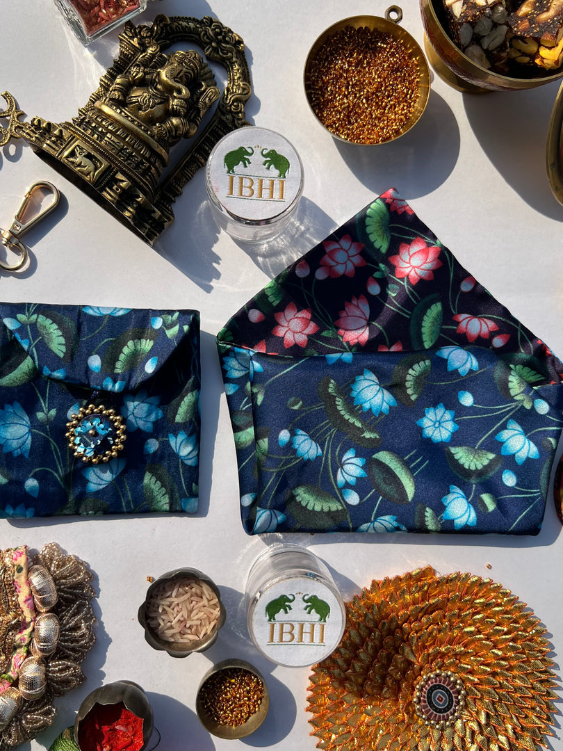 POCKET SQUARE + MINI POUCH: Pink + Orange Navratna Patola