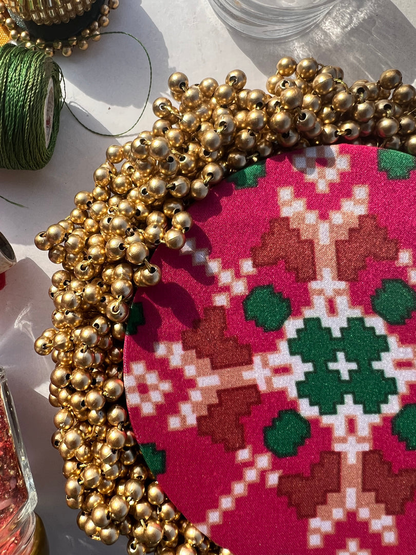 FIFO Platter: Golden Yellow + Maroon Navratna Patola