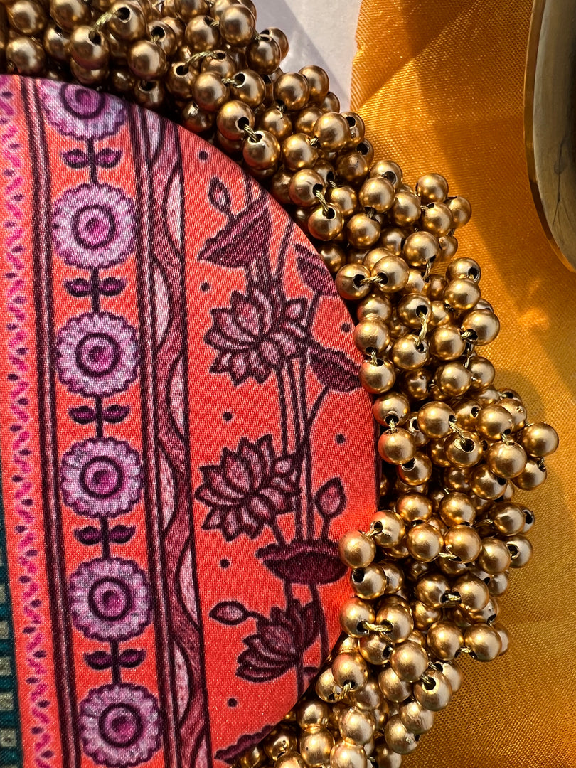 FIFO Platter: Golden Yellow + Maroon Navratna Patola