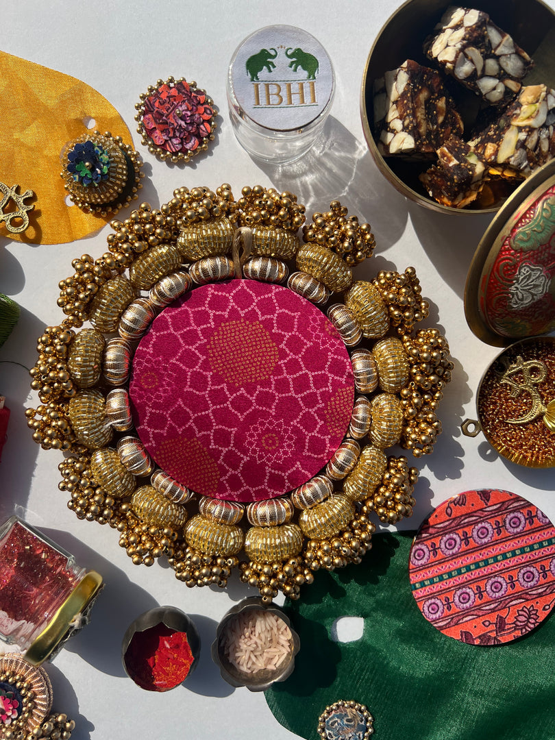 Chaandbali OM Platter: OG Inflorescence Divine Pichwai + Maroon Navratna Patola