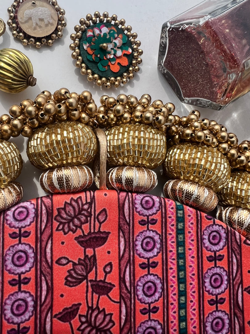 Mini Ganesh Platter: Lemon Yellow +  Vermillion Congruous Divine Pichwai