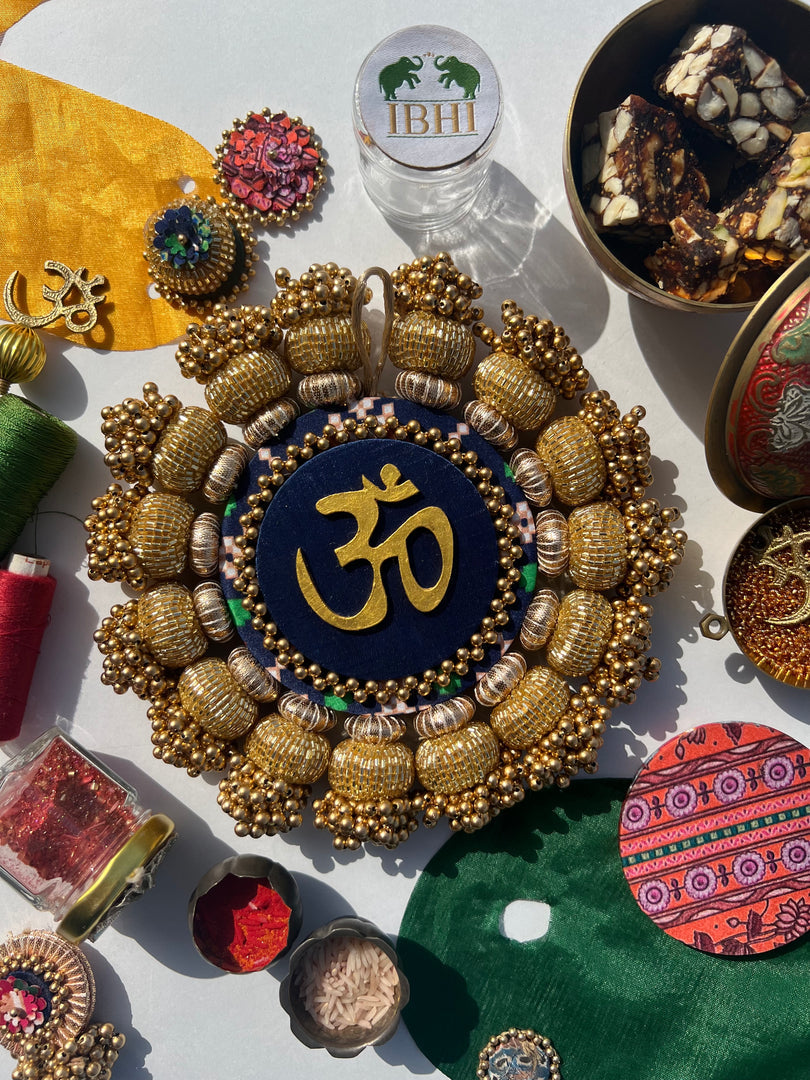 Chaandbali OM Platter: OG Inflorescence Divine Pichwai + Maroon Navratna Patola