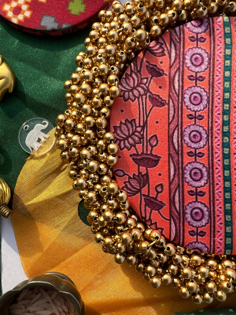 FIFO Platter: Golden Yellow + Maroon Navratna Patola