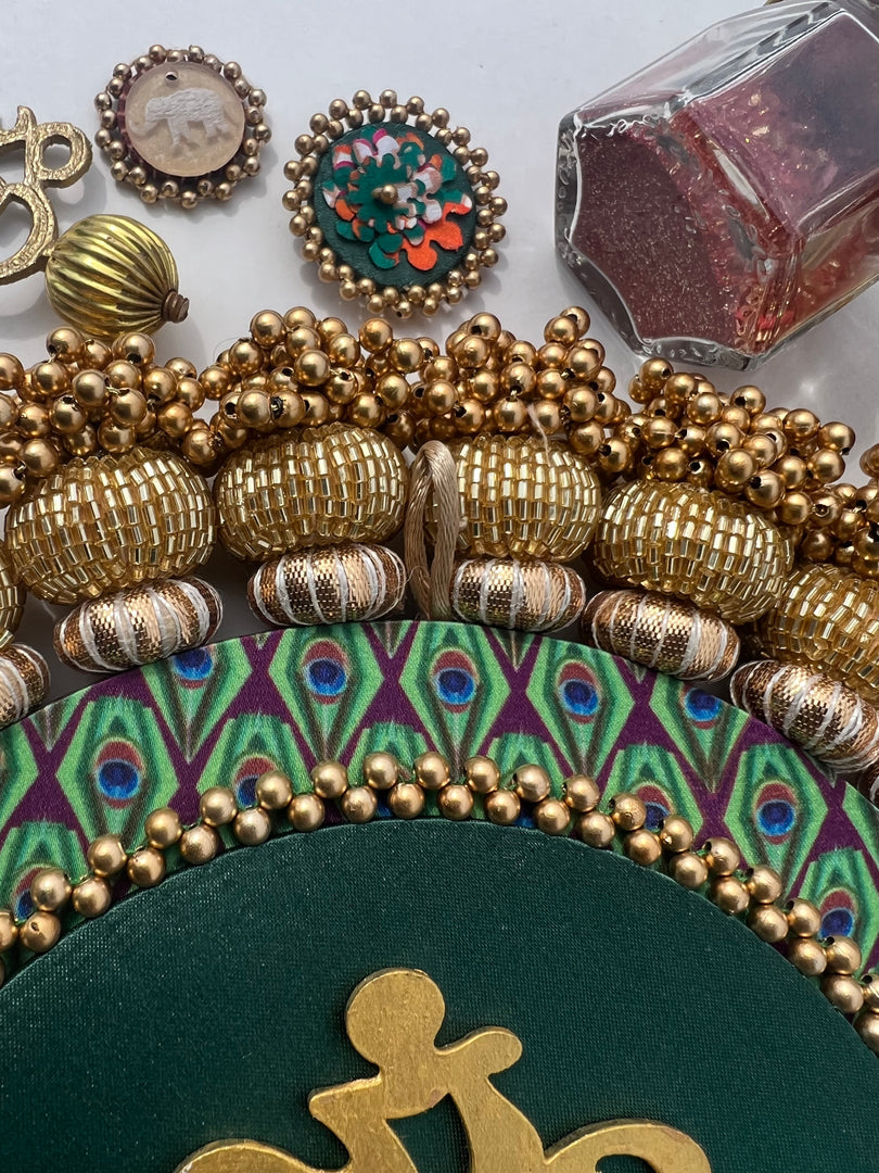 Mini Ganesh Platter: Lemon Yellow +  Vermillion Congruous Divine Pichwai