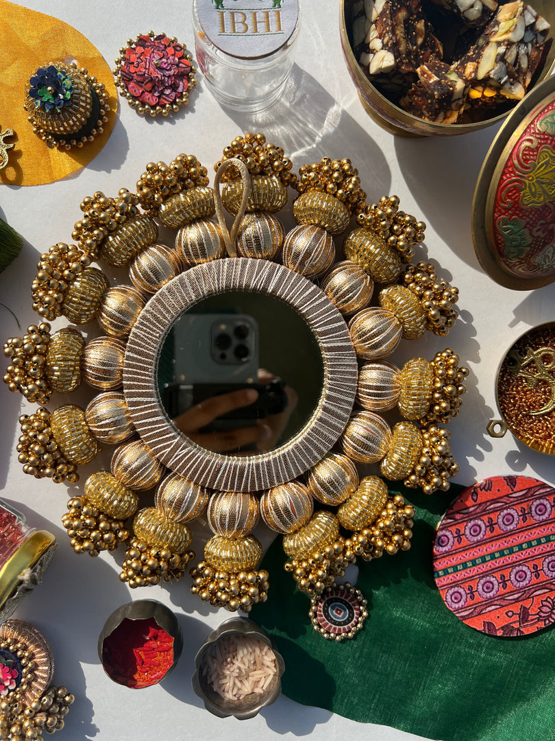 Teardrop Platter: Mirror + Vermillion Congruous Divine Pichwai