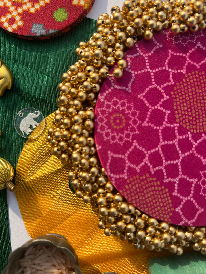 FIFO Platter: Golden Yellow + Maroon Navratna Patola