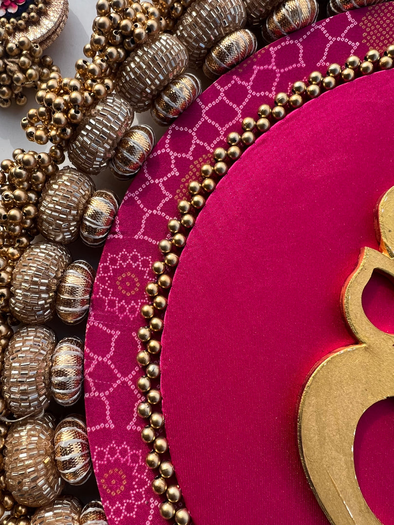 Ganesh Motif Platter + Hanging: Kamal Bandhej + Bottle Green Navratna Patola